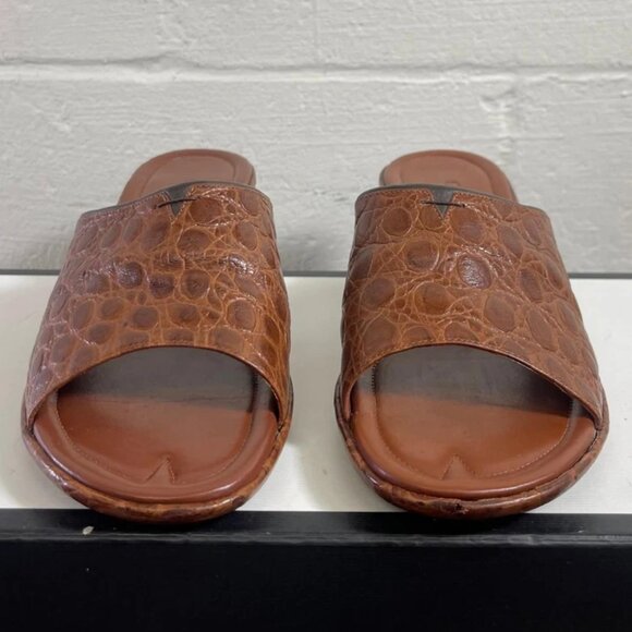 Cole Haan Country 202896 Brown Leather Croc Open Toe Sandal Slip On Womens 7.5 B - Picture 1 of 10